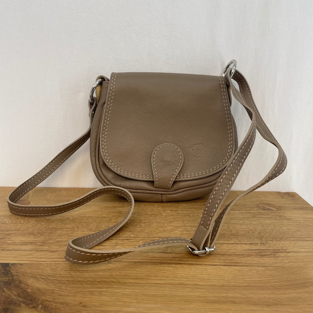 Leather Crossbody Purse Zipper Close Mara’s Tadamina Beige 8”x7” - NEW